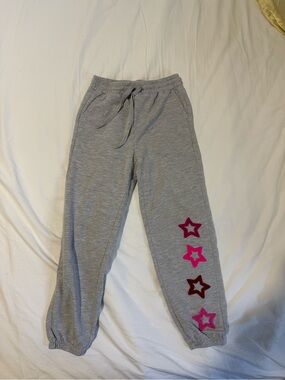 Splendid Gray Sweatpants with Pink Star Trim